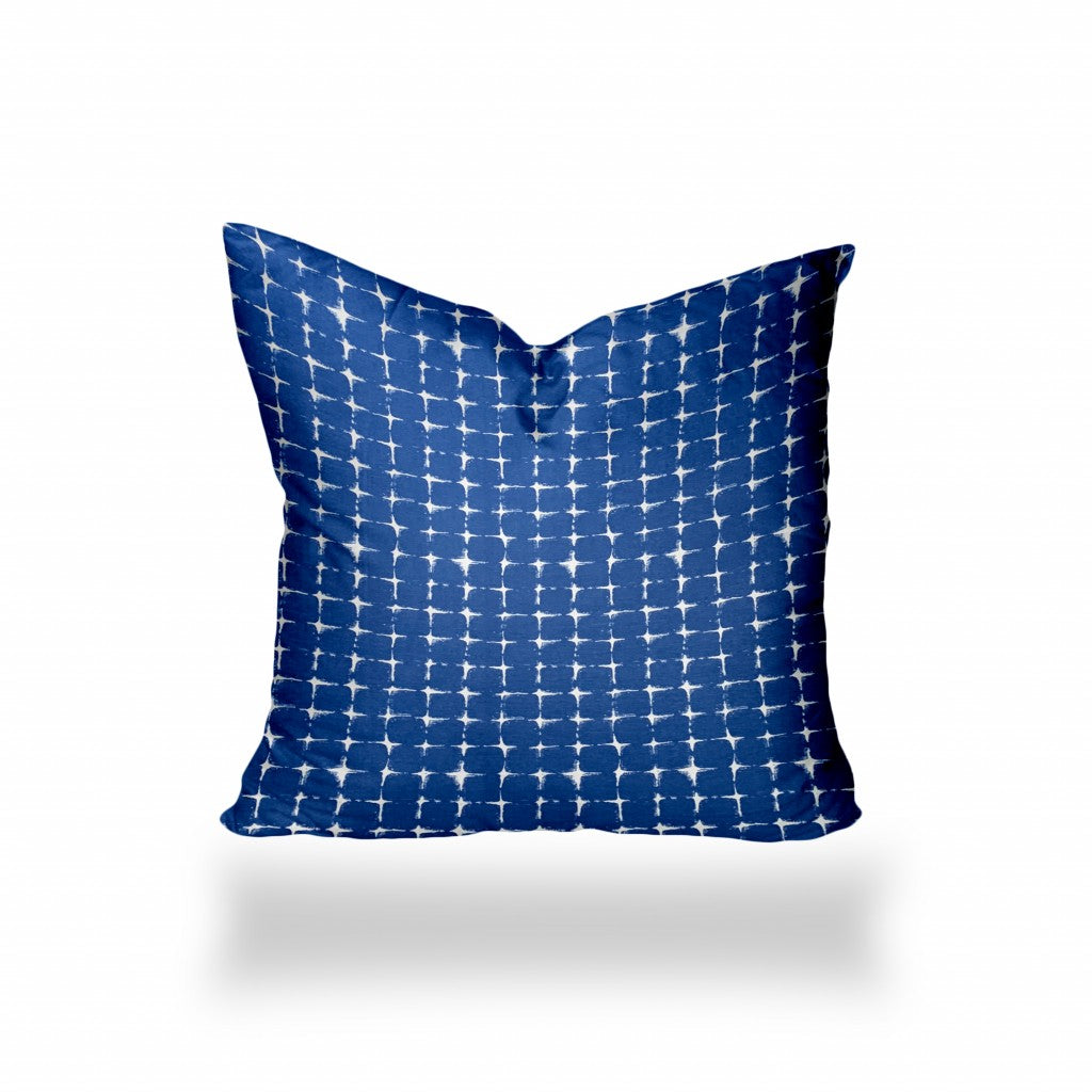 26" X 26" Blue And White Enveloped Gingham Throw Indoor Outdoor Pillow