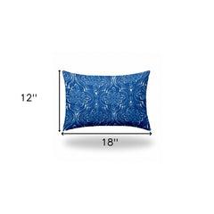 12" X 18" Blue And White Enveloped Ikat Lumbar Indoor Outdoor Pillow