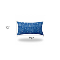 14" X 24" Blue And White Zippered Ikat Lumbar Indoor Outdoor Pillow