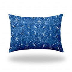 14" X 20" Blue And White Enveloped Ikat Lumbar Indoor Outdoor Pillow - Homeroots