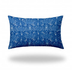 16" X 26" Blue And White Enveloped Ikat Lumbar Indoor Outdoor Pillow - Homeroots