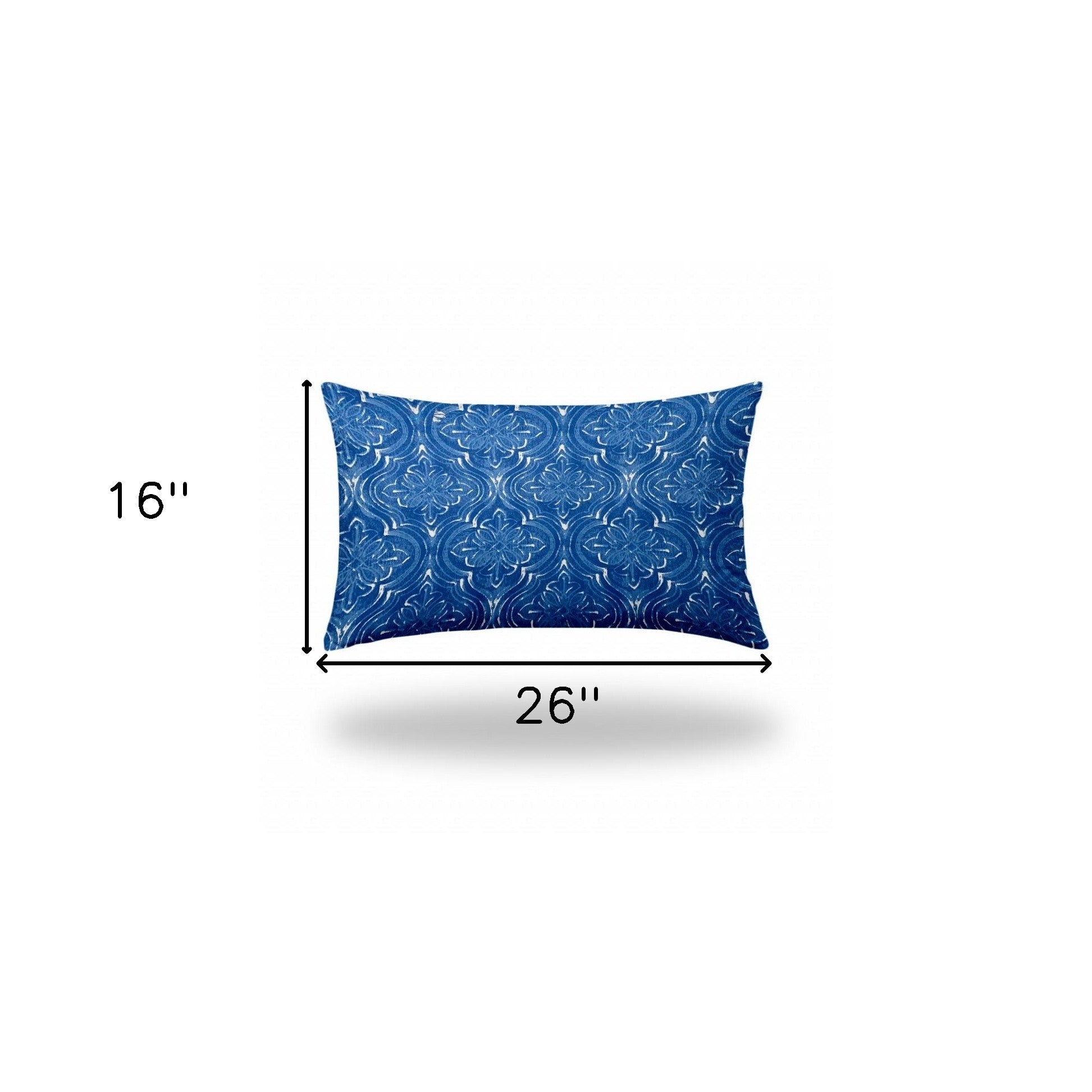 16" X 26" Blue And White Zippered Ikat Lumbar Indoor Outdoor Pillow