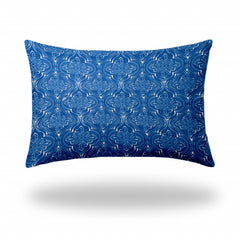 24" X 36" Blue And White Enveloped Ikat Lumbar Indoor Outdoor Pillow