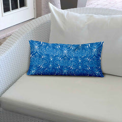 24" X 36" Blue And White Enveloped Ikat Lumbar Indoor Outdoor Pillow - Homeroots