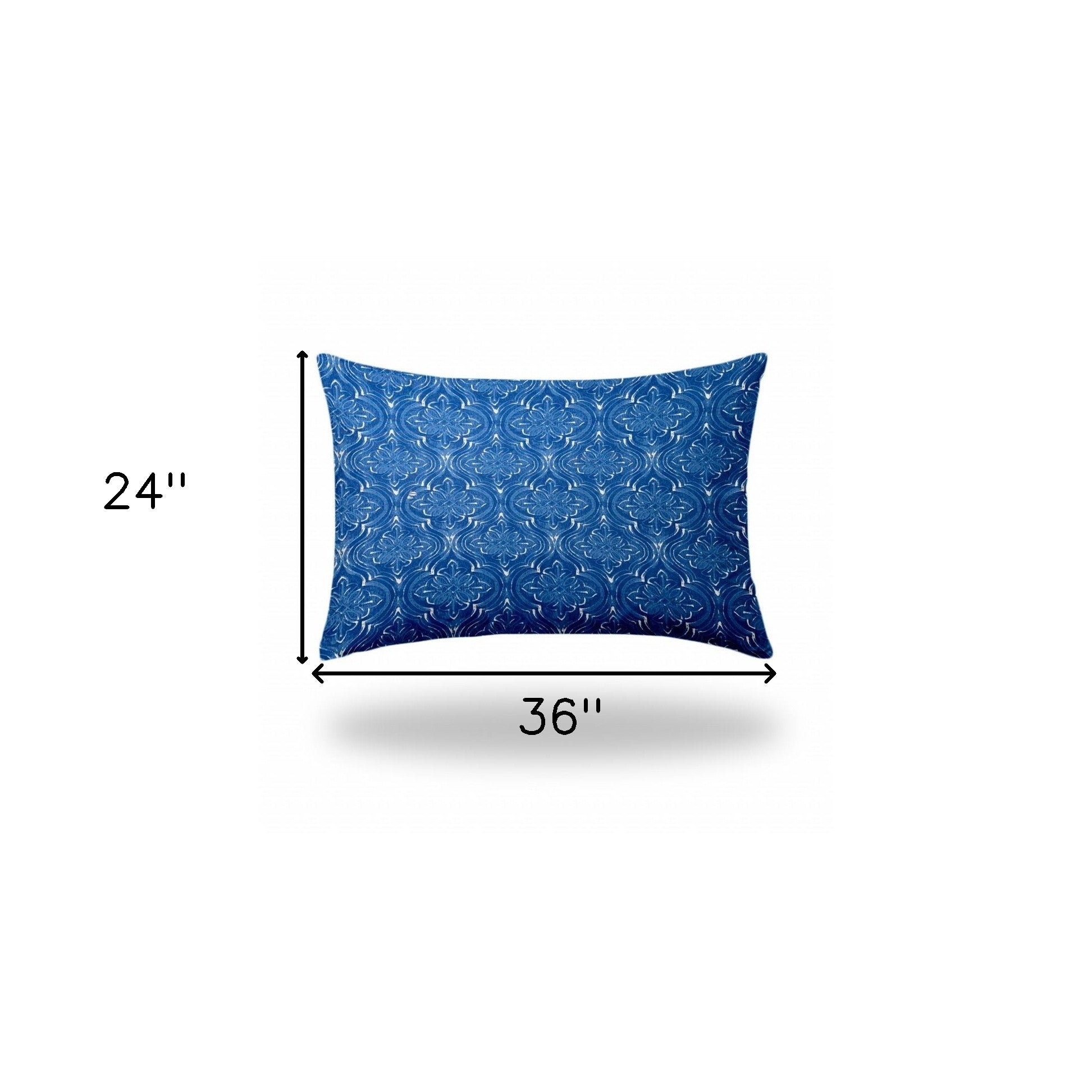 24" X 36" Blue And White Zippered Ikat Lumbar Indoor Outdoor Pillow