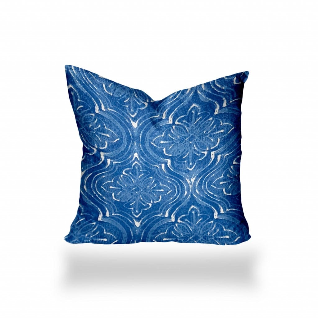 12" X 12" Blue And White Enveloped Ikat Throw Indoor Outdoor Pillow - Homeroots