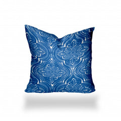 12" X 12" Blue And White Enveloped Ikat Throw Indoor Outdoor Pillow - Homeroots