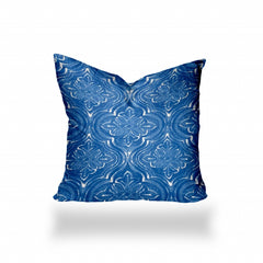 16" X 16" Blue And White Enveloped Ikat Throw Indoor Outdoor Pillow