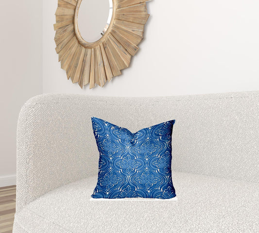 17" X 17" Blue And White Zippered Ikat Throw Indoor Outdoor Pillow