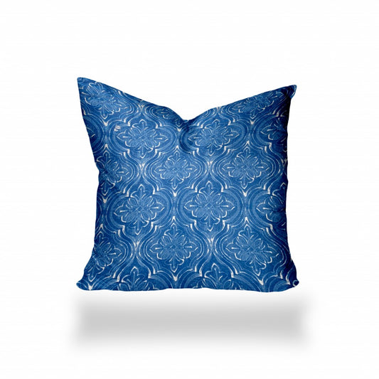 24" X 24" Blue And White Enveloped Ikat Throw Indoor Outdoor Pillow