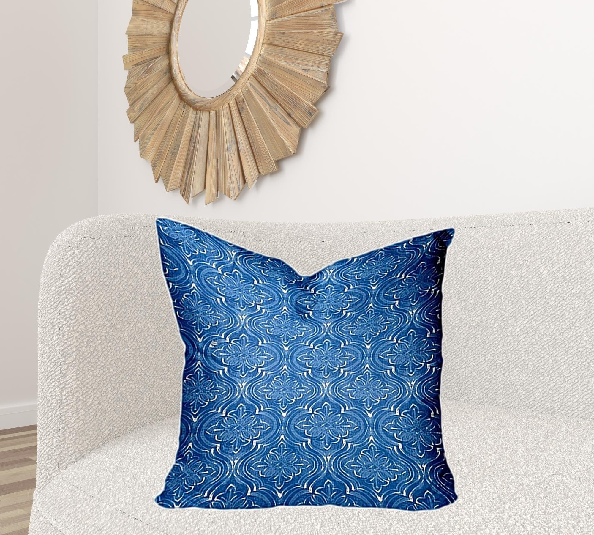 26" X 26" Blue And White Zippered Ikat Throw Indoor Outdoor Pillow - Homeroots