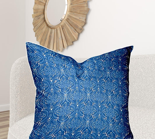 36" X 36" Blue And White Blown Seam Ikat Throw Indoor Outdoor Pillow