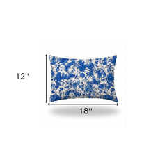 12" X 18" Blue And White Enveloped Coastal Lumbar Indoor Outdoor Pillow