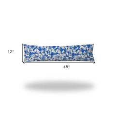 12" X 48" Blue And White Blown Seam Coastal Lumbar Indoor Outdoor Pillow