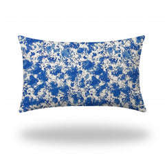 16" X 26" Blue And White Enveloped Coastal Lumbar Indoor Outdoor Pillow