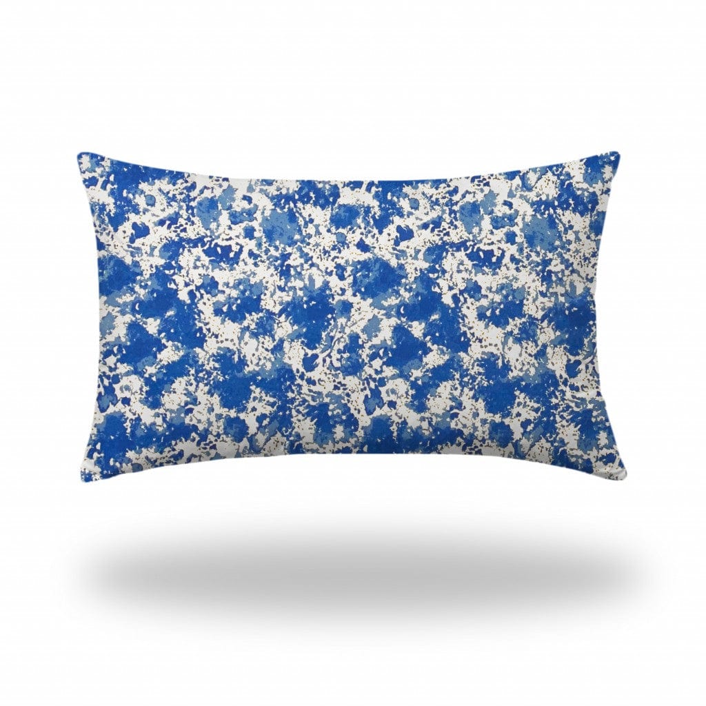 16" X 26" Blue And White Blown Seam Coastal Lumbar Indoor Outdoor Pillow - Homeroots