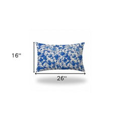 16" X 26" Blue And White Blown Seam Coastal Lumbar Indoor Outdoor Pillow