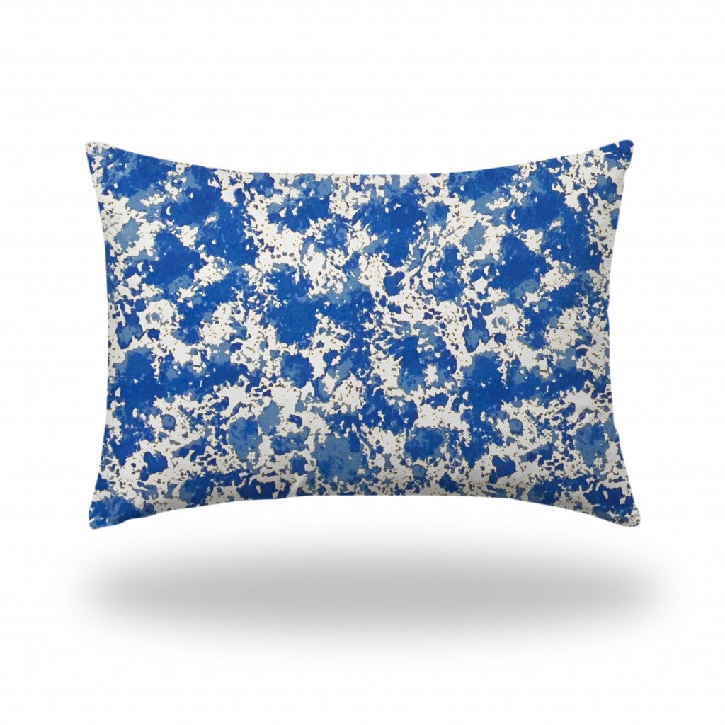 24" X 36" Blue And White Blown Seam Coastal Lumbar Indoor Outdoor Pillow