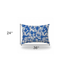 24" X 36" Blue And White Blown Seam Coastal Lumbar Indoor Outdoor Pillow