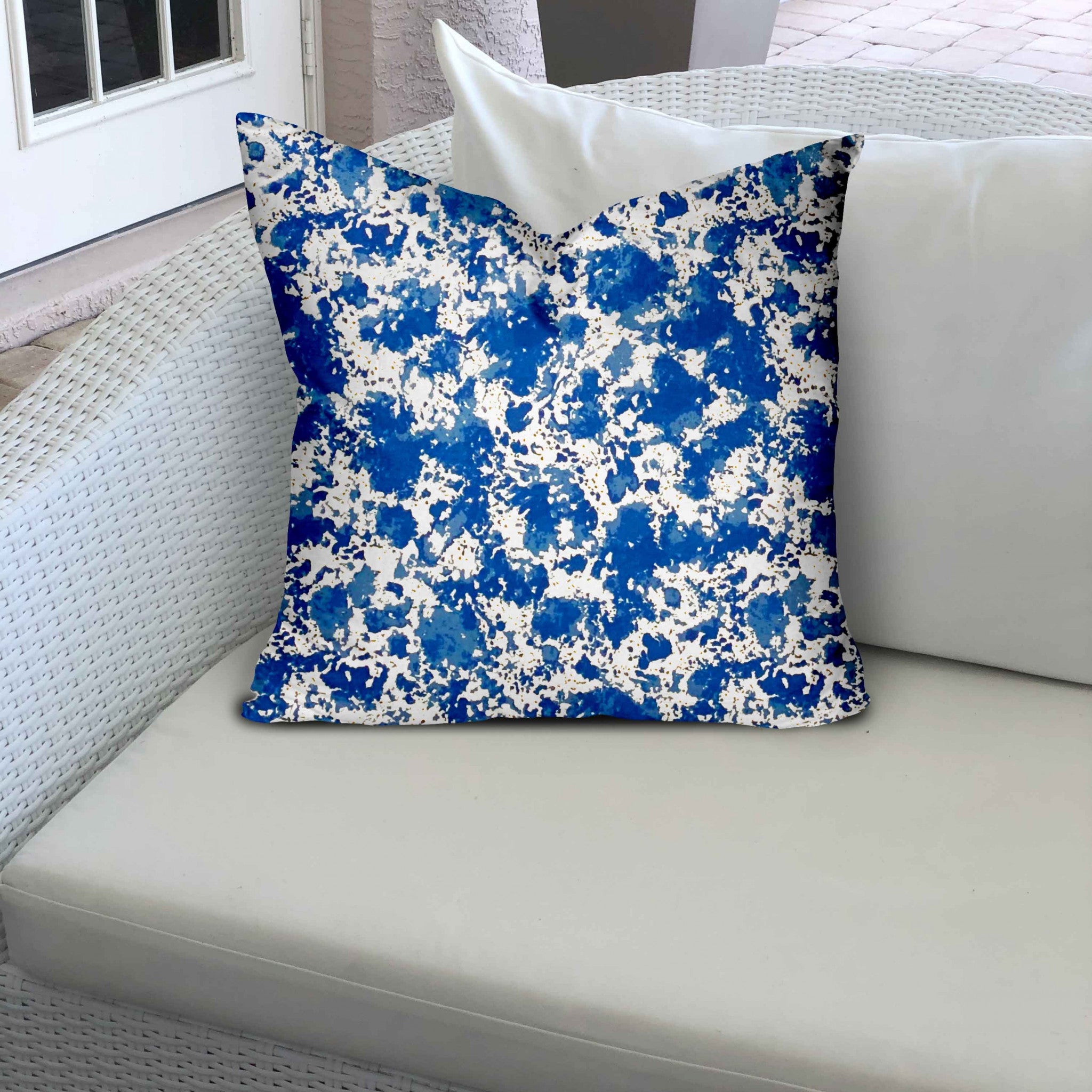 12" X 12" Blue And White Blown Seam Coastal Throw Indoor Outdoor Pillow