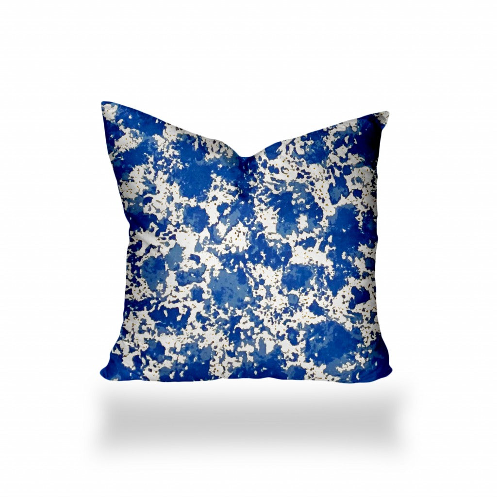 14" X 14" Blue And White Blown Seam Coastal Throw Indoor Outdoor Pillow