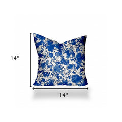 14" X 14" Blue And White Zippered Coastal Throw Indoor Outdoor Pillow