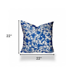 22" X 22" Blue And White Blown Seam Coastal Throw Indoor Outdoor Pillow