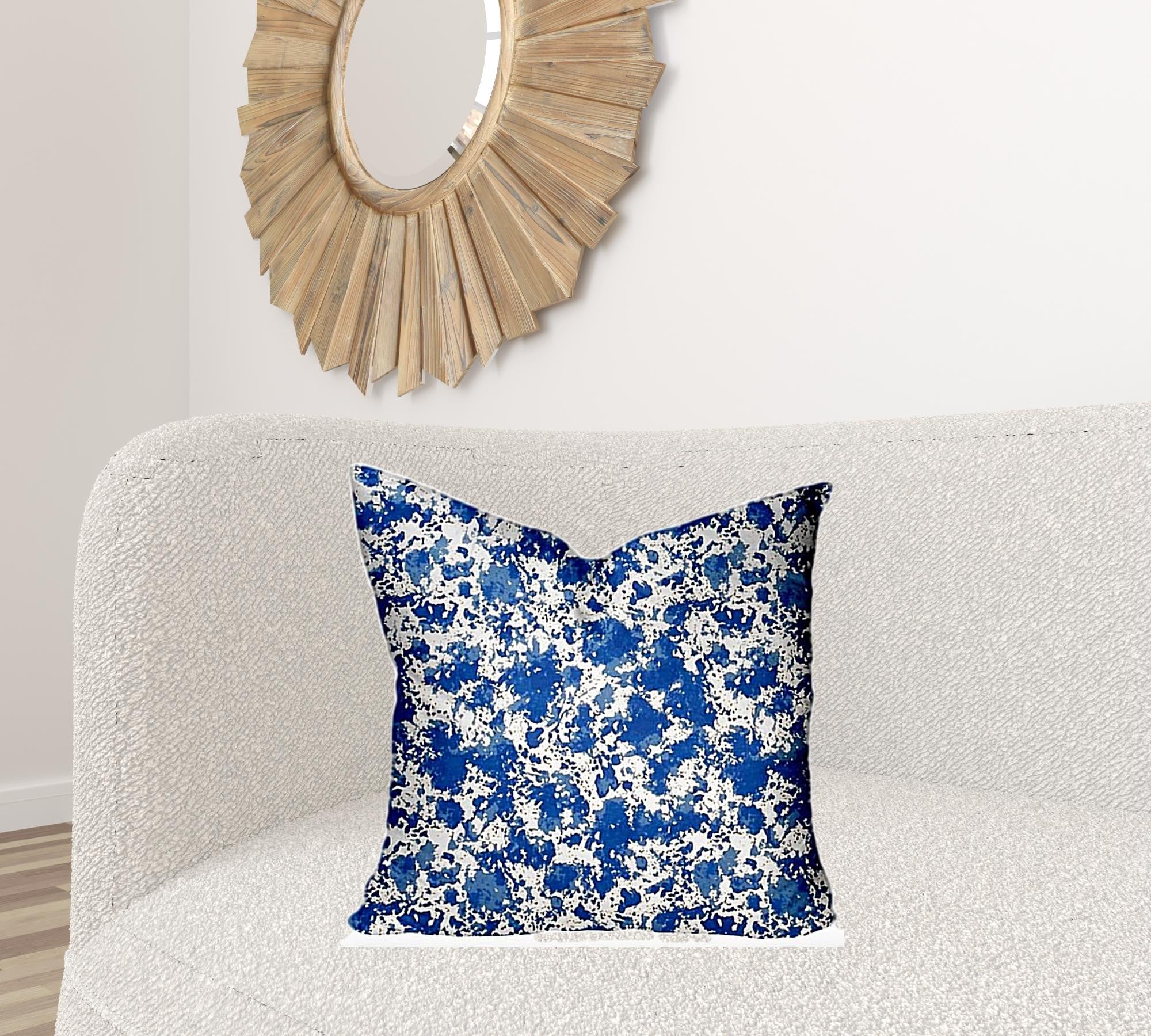 22" X 22" Blue And White Blown Seam Coastal Throw Indoor Outdoor Pillow