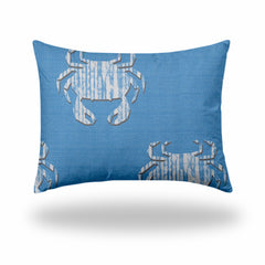 12" X 16" Blue And White Crab Enveloped Coastal Lumbar Indoor Outdoor Pillow - Homeroots