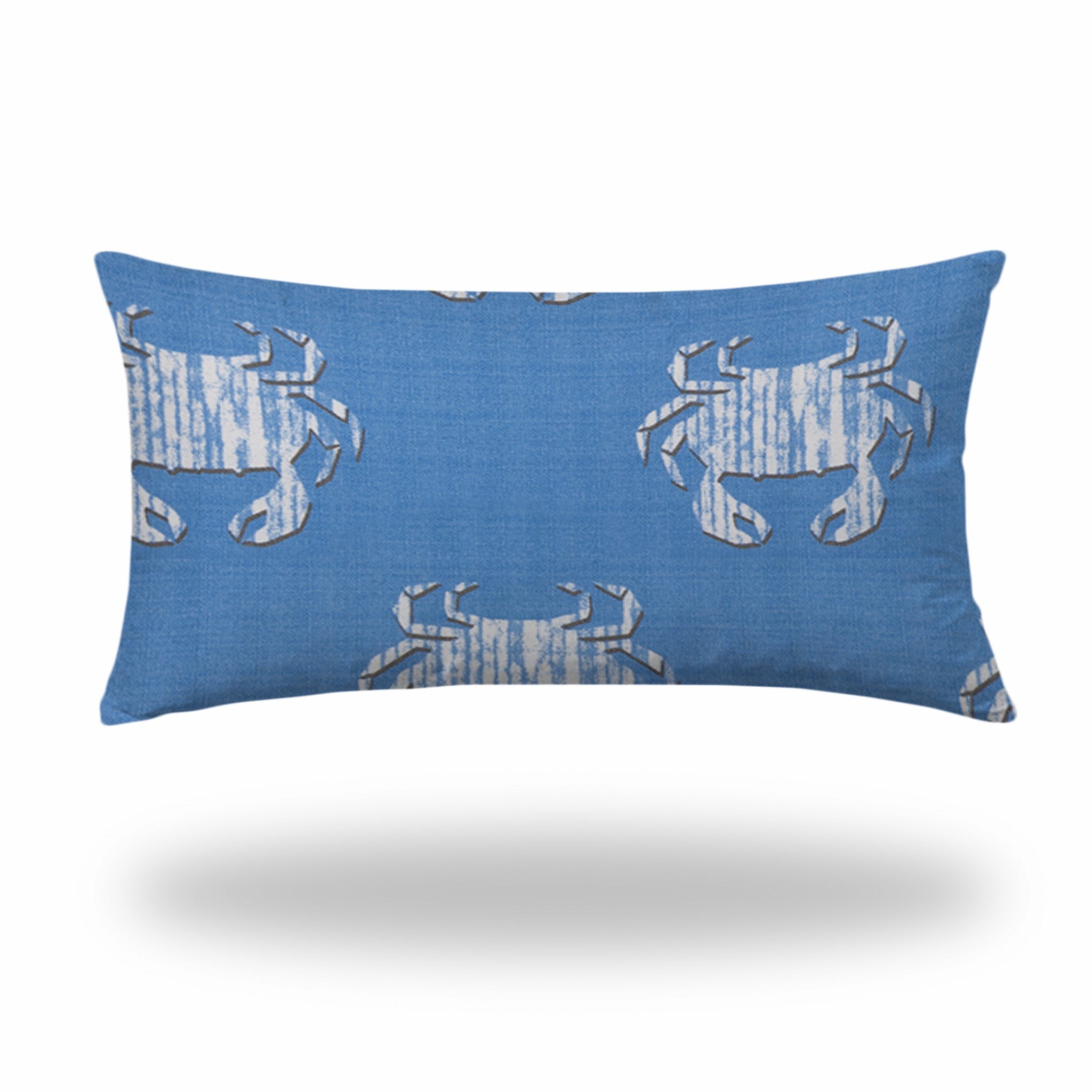 14" X 24" Blue And White Crab Enveloped Coastal Lumbar Indoor Outdoor Pillow