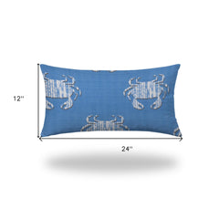 14" X 24" Blue And White Crab Zippered Coastal Lumbar Indoor Outdoor Pillow - Homeroots