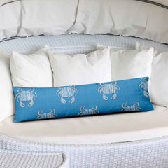 12" X 48" Blue And White Crab Enveloped Coastal Lumbar Indoor Outdoor Pillow - Homeroots