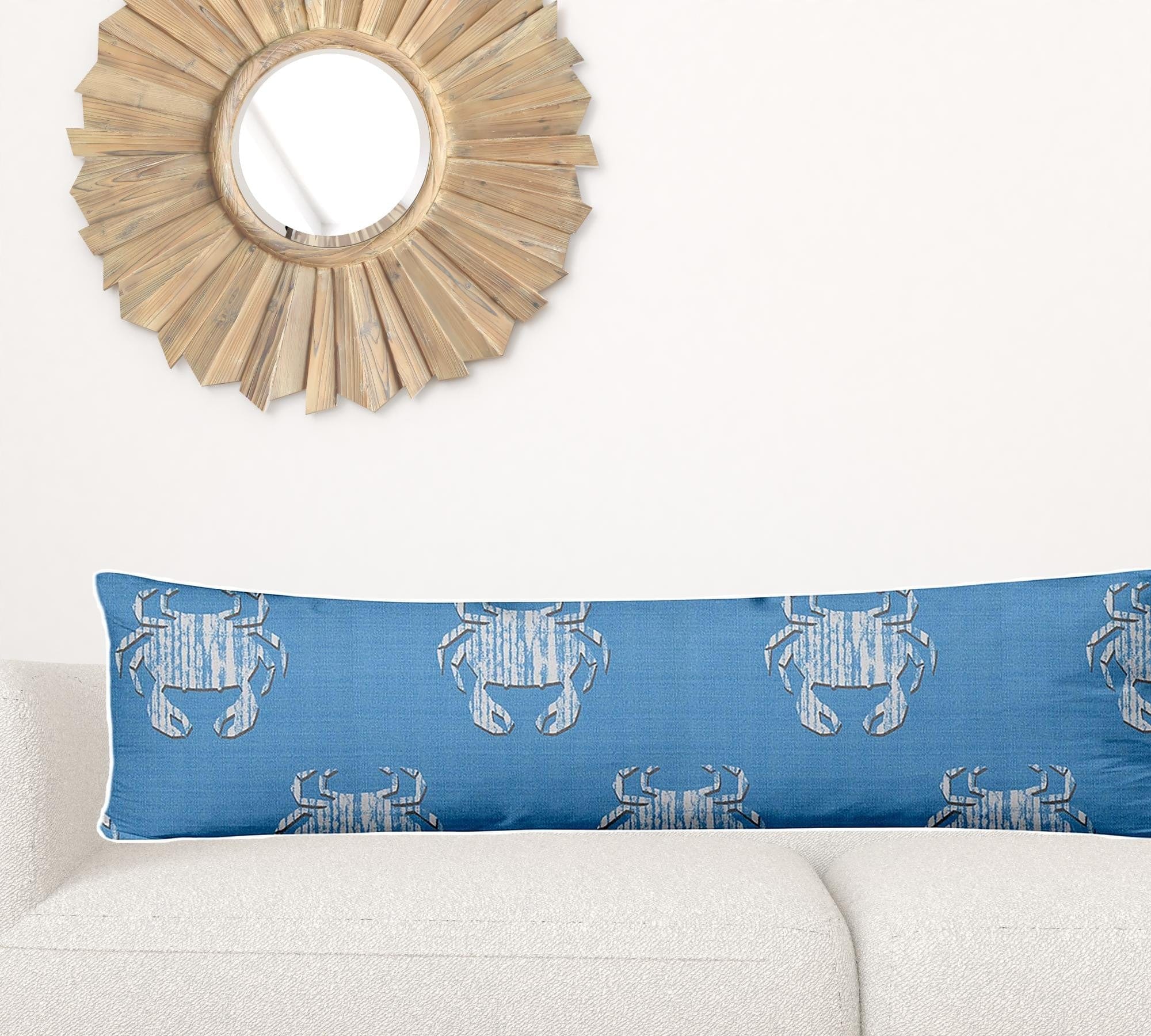 12" X 48" Blue And White Crab Enveloped Coastal Lumbar Indoor Outdoor Pillow - Homeroots