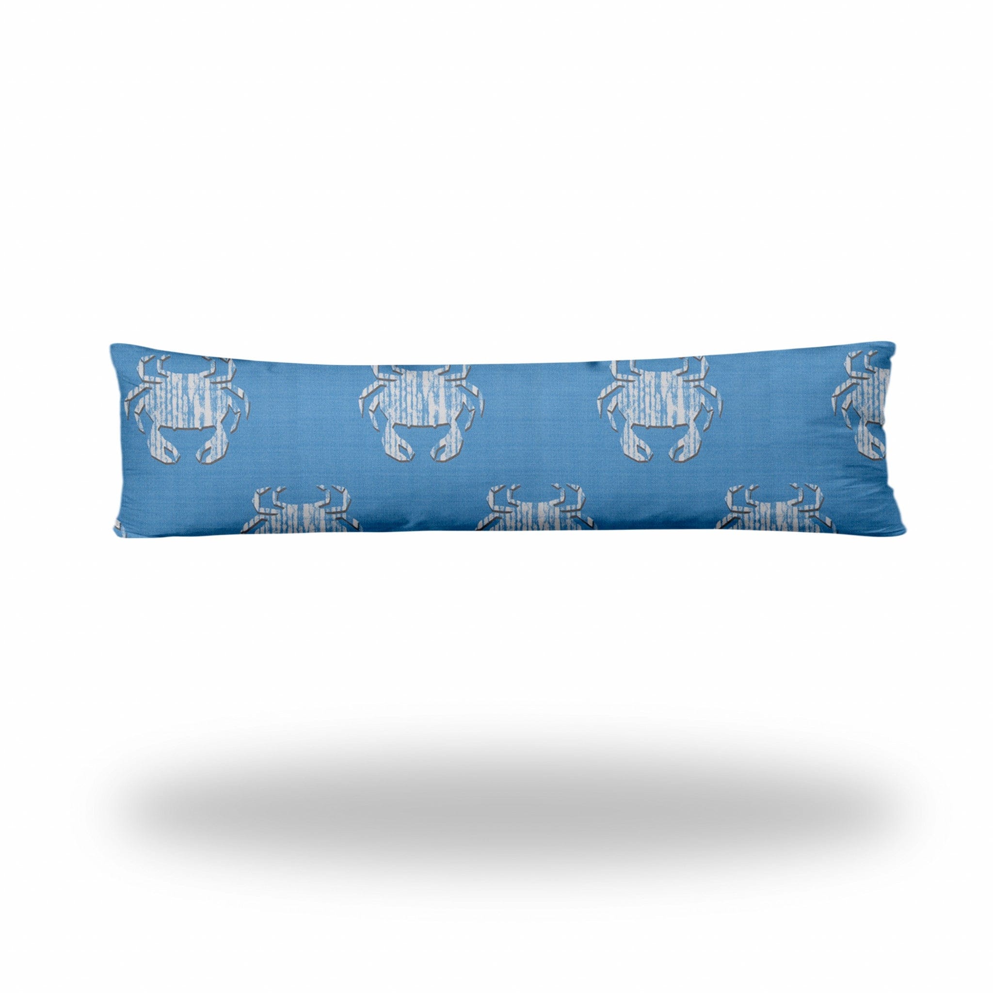 12" X 48" Blue And White Crab Blown Seam Coastal Lumbar Indoor Outdoor Pillow - Homeroots