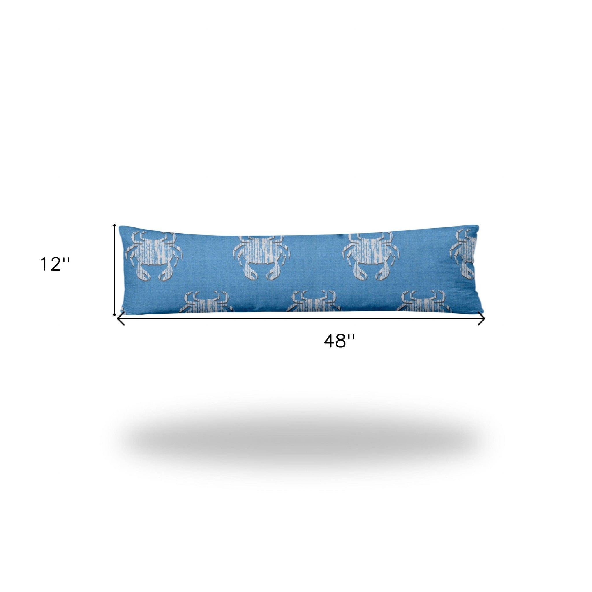 12" X 48" Blue And White Crab Blown Seam Coastal Lumbar Indoor Outdoor Pillow - Homeroots