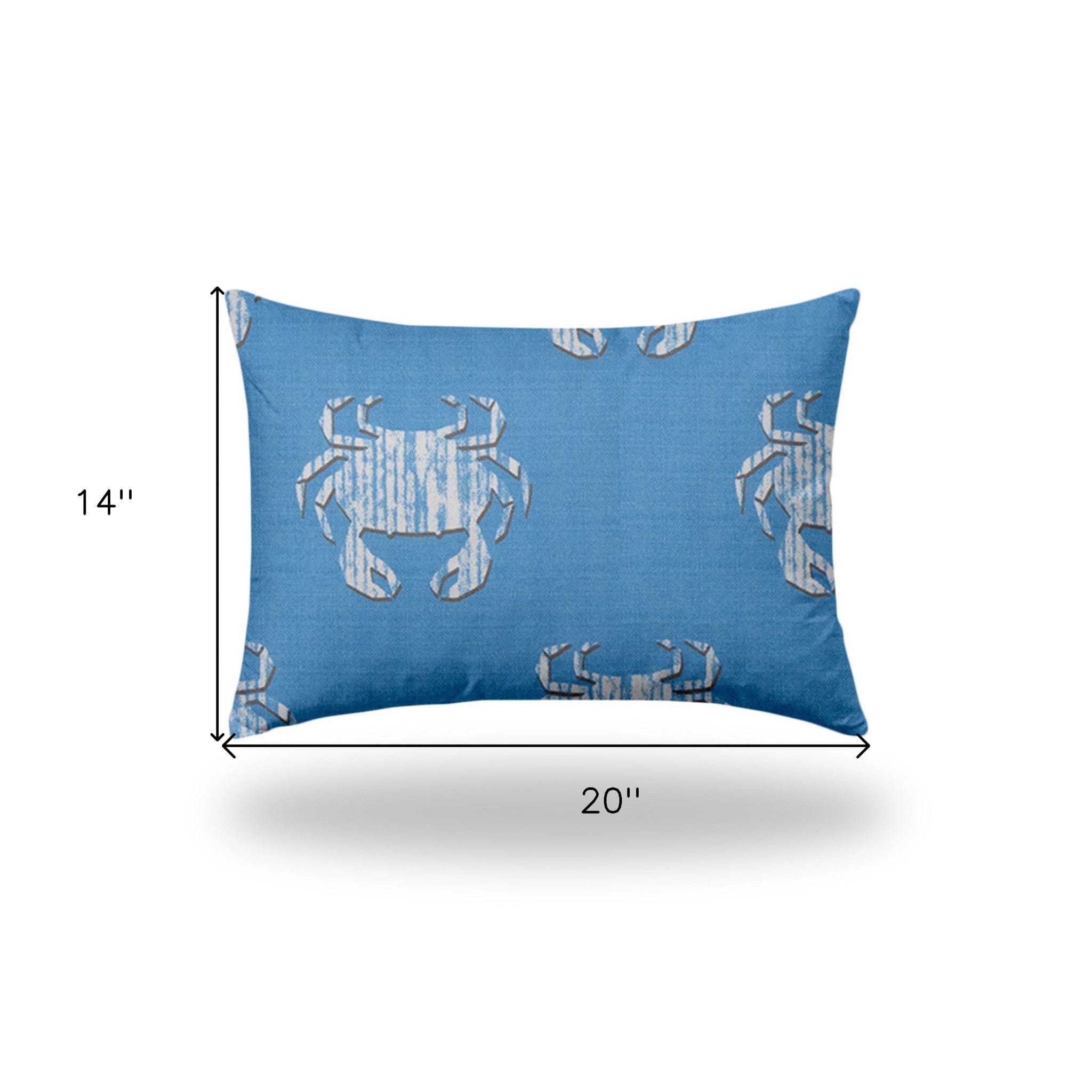 14" X 20" Blue And White Crab Enveloped Coastal Lumbar Indoor Outdoor Pillow - Homeroots