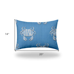 14" X 20" Blue And White Crab Enveloped Coastal Lumbar Indoor Outdoor Pillow - Homeroots