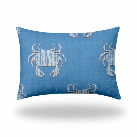 14" X 20" Blue And White Crab Zippered Coastal Lumbar Indoor Outdoor Pillow - Homeroots