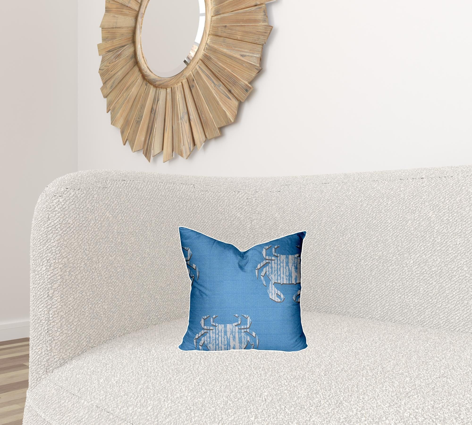 14" X 14" Blue And White Crab Blown Seam Coastal Throw Indoor Outdoor Pillow - Homeroots