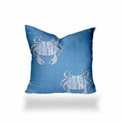 16" X 16" Blue And White Crab Enveloped Coastal Throw Indoor Outdoor Pillow - Homeroots