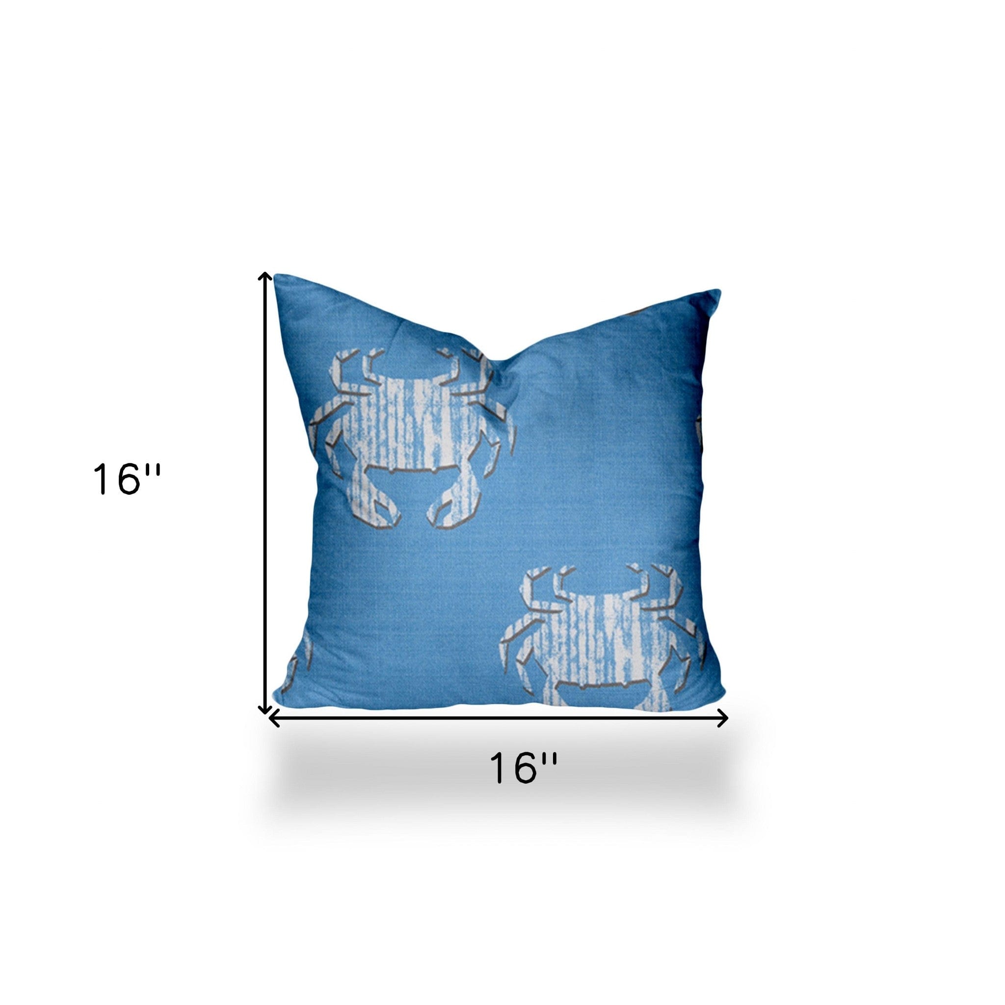 16" X 16" Blue And White Crab Enveloped Coastal Throw Indoor Outdoor Pillow - Homeroots