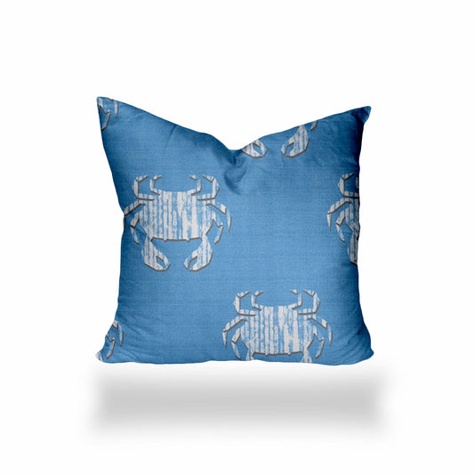 17" X 17" Blue And White Crab Enveloped Coastal Throw Indoor Outdoor Pillow - Homeroots