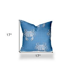 17" X 17" Blue And White Crab Enveloped Coastal Throw Indoor Outdoor Pillow - Homeroots