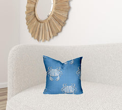 17" X 17" Blue And White Crab Enveloped Coastal Throw Indoor Outdoor Pillow - Homeroots