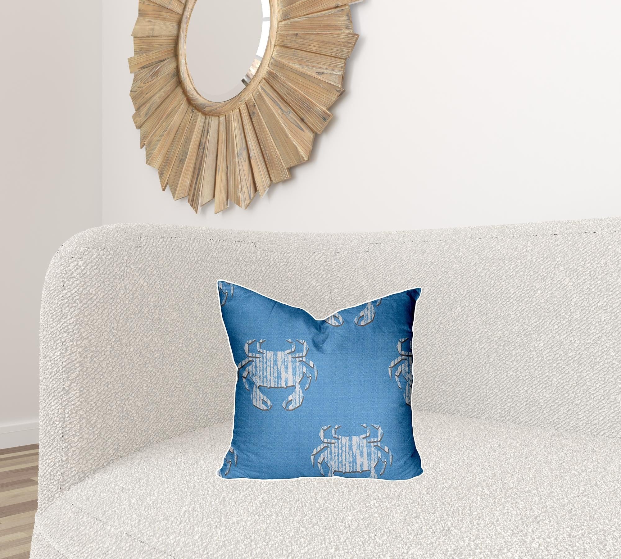 17" X 17" Blue And White Crab Blown Seam Coastal Throw Indoor Outdoor Pillow - Homeroots