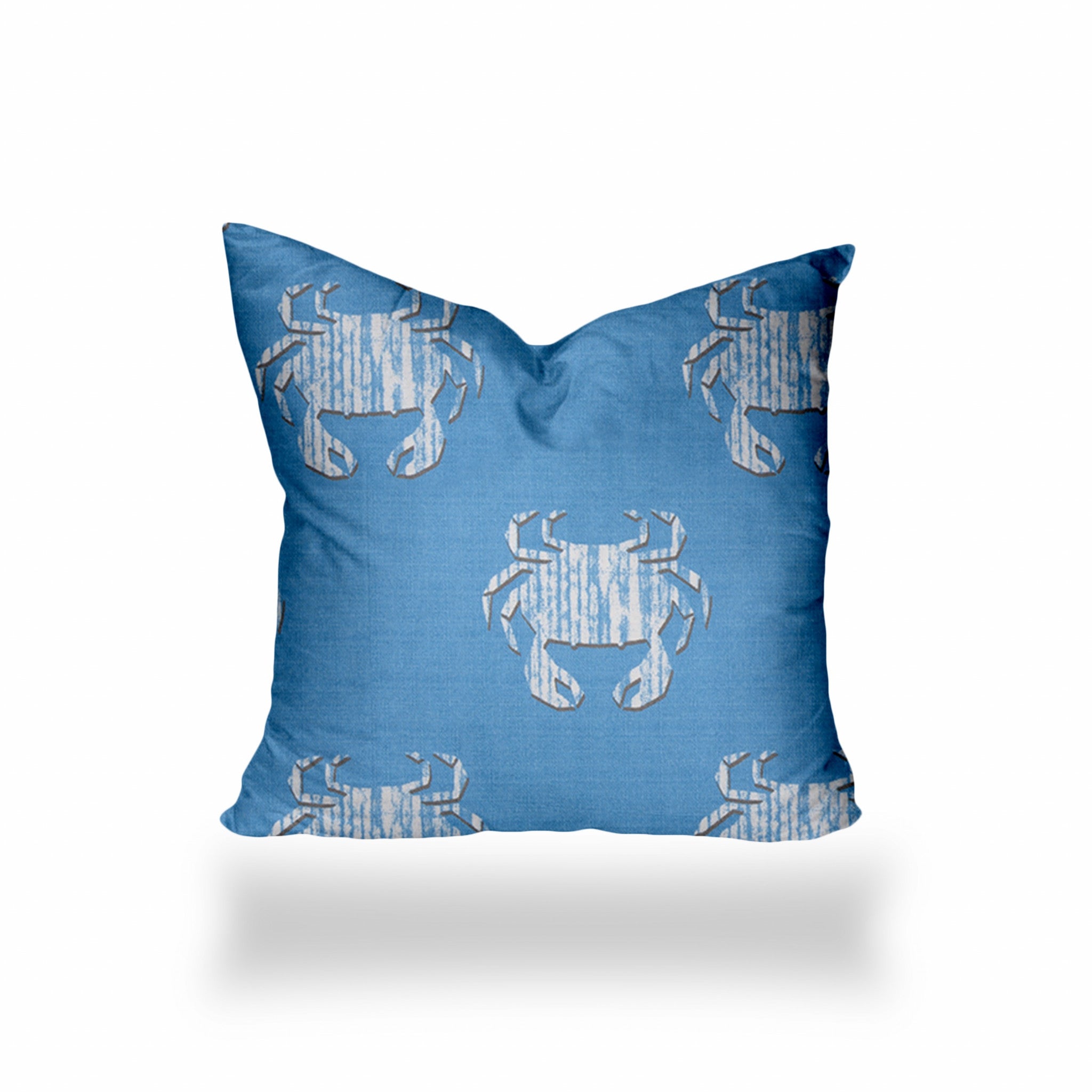 18" X 18" Blue And White Crab Enveloped Coastal Throw Indoor Outdoor Pillow