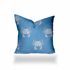 24" X 24" Blue And White Crab Enveloped Coastal Throw Indoor Outdoor Pillow - Homeroots