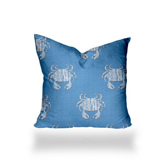 24" X 24" Blue And White Crab Zippered Coastal Throw Indoor Outdoor Pillow