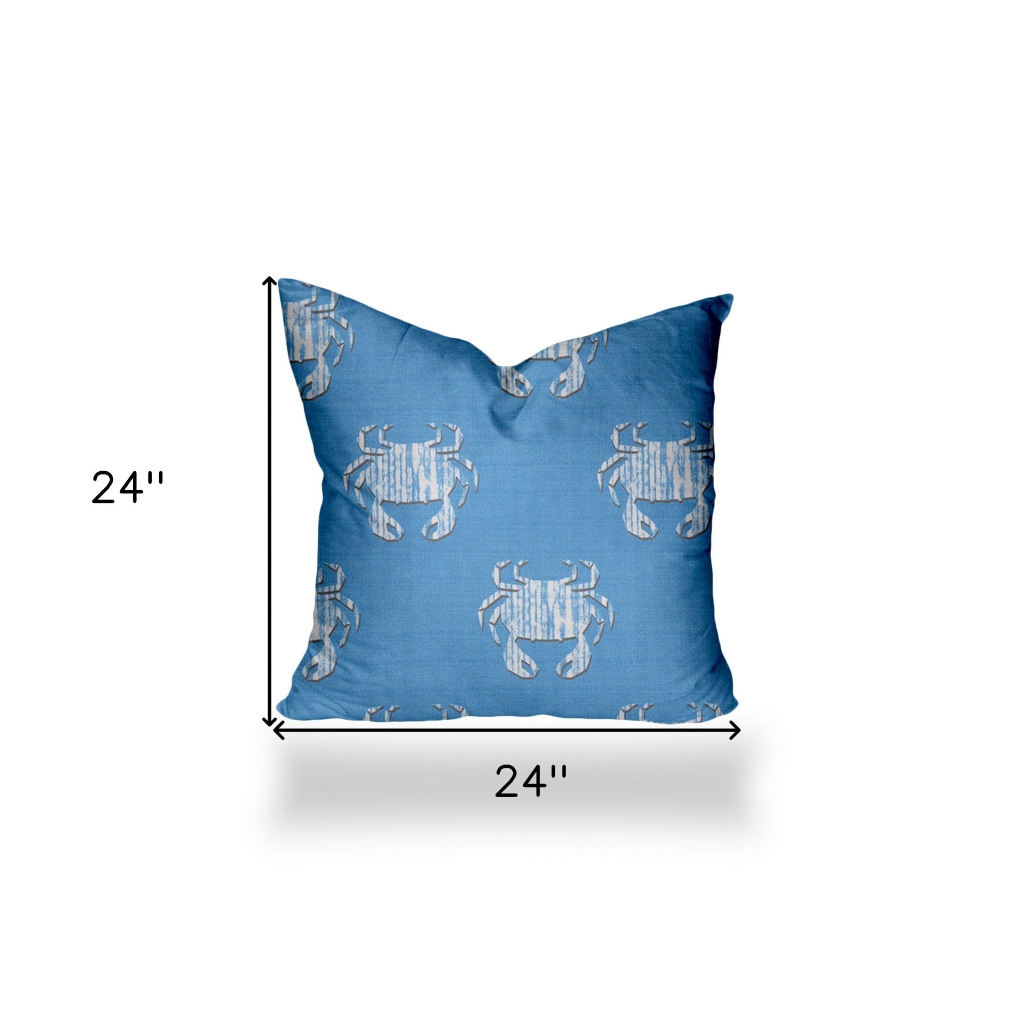 24" X 24" Blue And White Crab Zippered Coastal Throw Indoor Outdoor Pillow - Homeroots