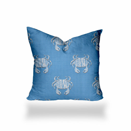 26" X 26" Blue And White Crab Enveloped Coastal Throw Indoor Outdoor Pillow - Homeroots